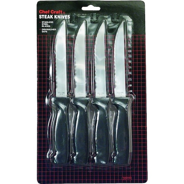 Chef Craft Steak Knife Set, 4-1/2 in L Blade, Stainless Steel Blade, ABS Handle - 20979