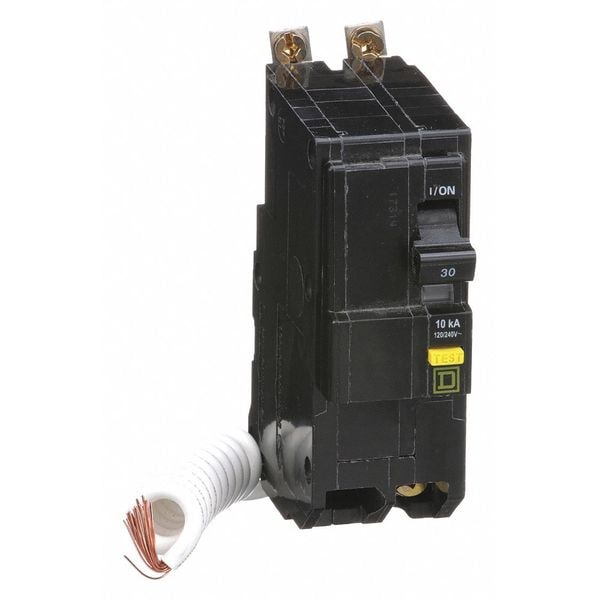 Square D Miniature Circuit Breaker, QOB Series, 30A, 2 Pole, 120/240V AC, 10kA at 120/240V AC, A Curve - QOB230GFI