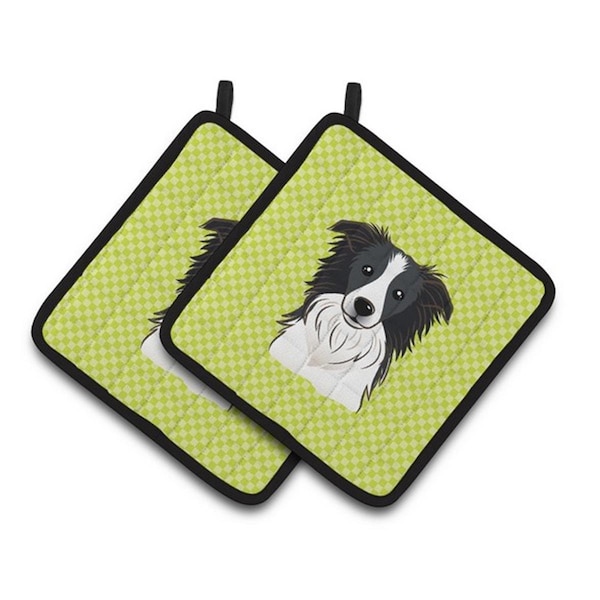 Carolines Treasures Checkerboard Lime Green Border Collie Pair of Pot Holders, 7.5 x 3 x 7.5 in. - BB1303PTHD
