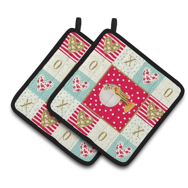 Carolines Treasures 7.5 x 7.5 in. Puffer Fish Love Pair of Pot Holders - CK5496PTHD