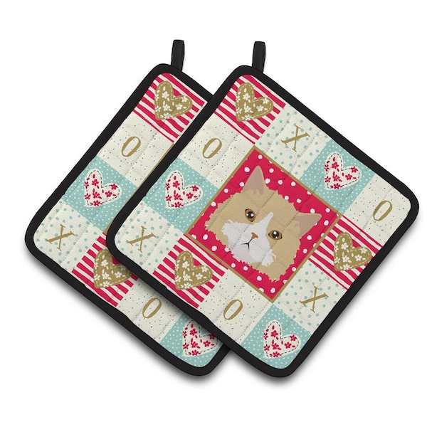Carolines Treasures 7.5 x 7.5 in. Oregon Rex Cat Love Pair of Pot Holders - CK5140PTHD