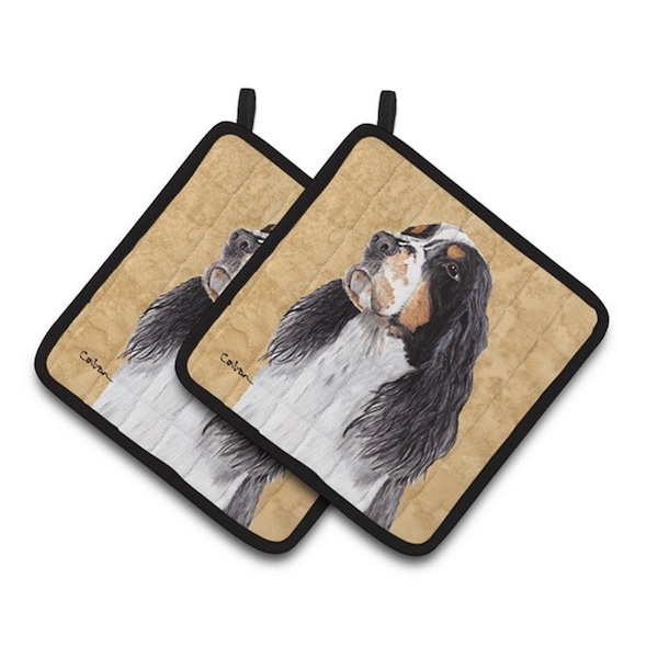 Carolines Treasures Springer Spaniel Wipe Your Paws Pair of Pot Holders, 7.5 x 3 x 7.5 in. - SC9134PTHD