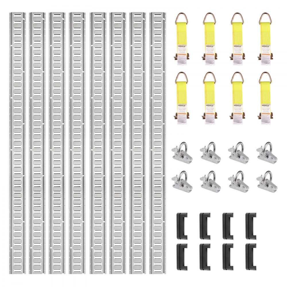 VEVOR E Track Tie-Down Rail Kit, 24PCS 5' E-Tracks Set Includes 8 Steel Rails & 8 O-Ring Anchors & 8 Tie-Offs with D-Ring, Versatile Securing Accessories for Cargo Motorcycles Bikes, 2000 lbs Load - HSFMTCEXXJGD6XHC3V0