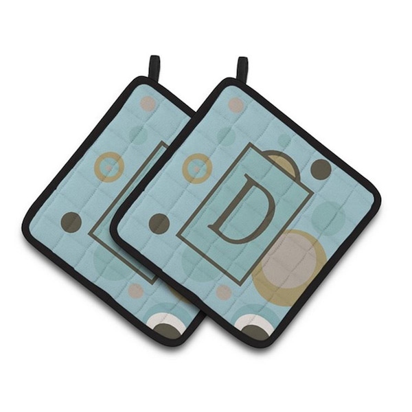 Carolines Treasures Monogram - Initial D Blue Dots Pair of Pot Holders, 7.5 x 3 x 7.5 in. - CJ1013-DPTHD