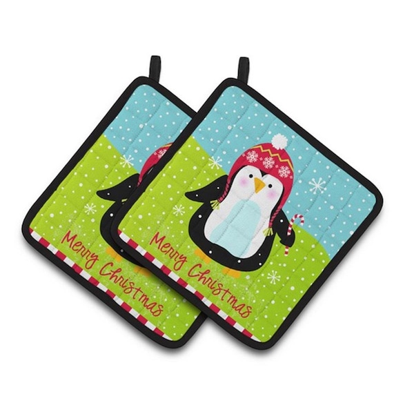 Carolines Treasures Merry Christmas Happy Penguin Pair of Pot Holders, 7.5 x 3 x 7.5 in. - VHA3015PTHD