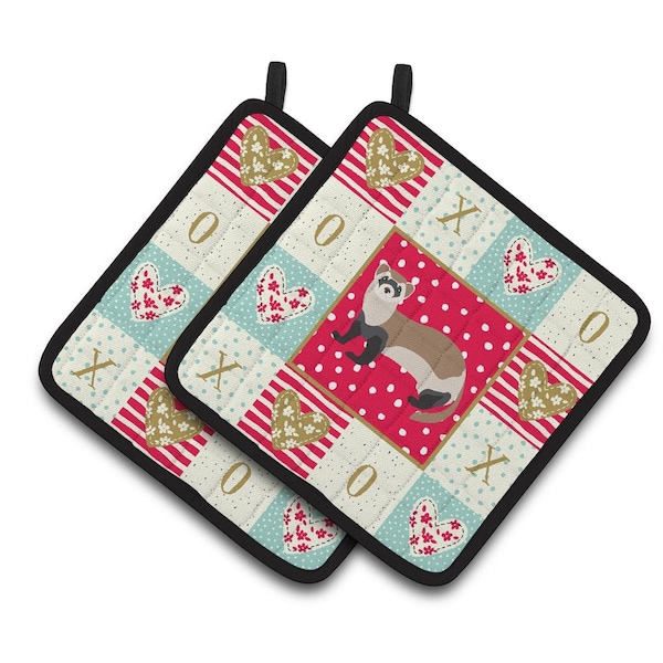 Carolines Treasures 7.5 x 7.5 in. Ferret Love Pair of Pot Holders - CK5305PTHD