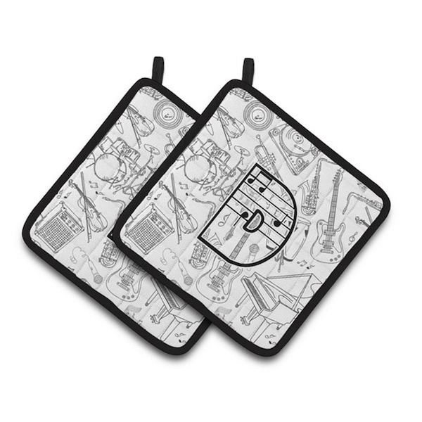 Carolines Treasures Letter D Musical Note Letters Pair of Pot Holders, 7.5 x 3 x 7.5 in. - CJ2007-DPTHD