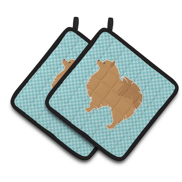 Carolines Treasures Pomeranian Checkerboard Blue Pair of Pot Holders - BB3742PTHD