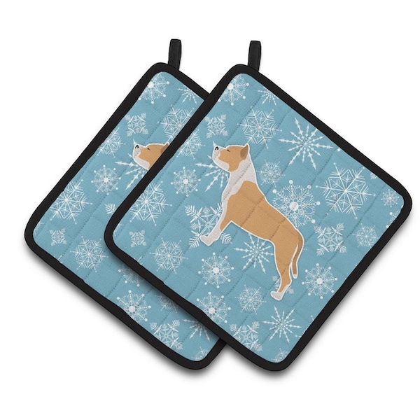 Carolines Treasures Winter Snowflake Staffordshire Bull Terrier Pair of Pot Holders - BB3554PTHD