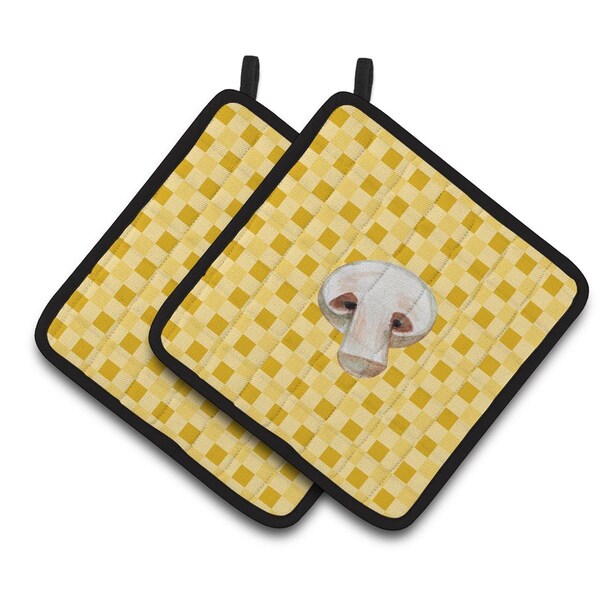 Carolines Treasures Champignon Mushroom on Basketweave Pair of Pot Holders - BB7193PTHD