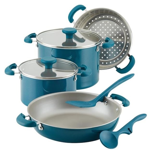 Rachael Ray Rachael Ray 12167 Create Delicious Stackable Nonstick Cookware Set - Teal Shimmer; 8 Piece - 12167