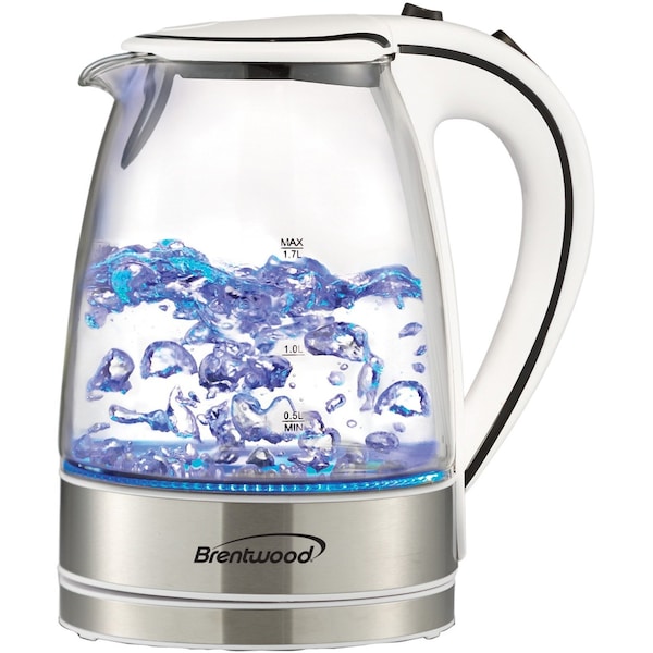 Brentwood Appliances Cordless Tempered-Glass 1.7 L Electric Kettle (White) - KT-1900W