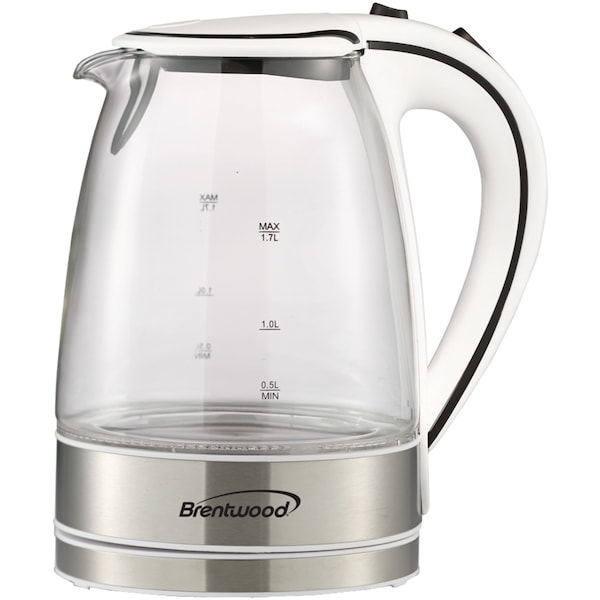 Brentwood Appliances Cordless Tempered-Glass 1.7 L Electric Kettle (White) - KT-1900W
