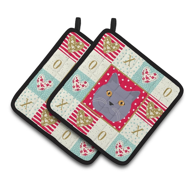 Carolines Treasures 7.5 x 7.5 in. British Shorthair Cat Love Pair of Pot Holders - CK5095PTHD