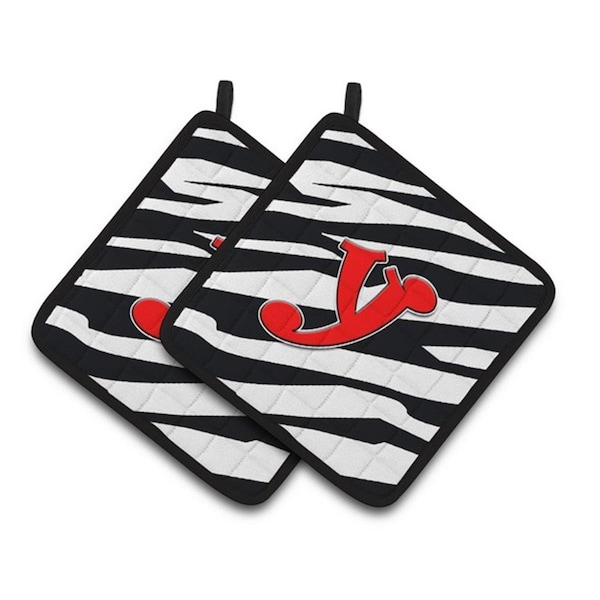 Carolines Treasures Monogram Initial Y Zebra Red Pair of Pot Holders, 7.5 x 3 x 7.5 in. - CJ1024-YPTHD