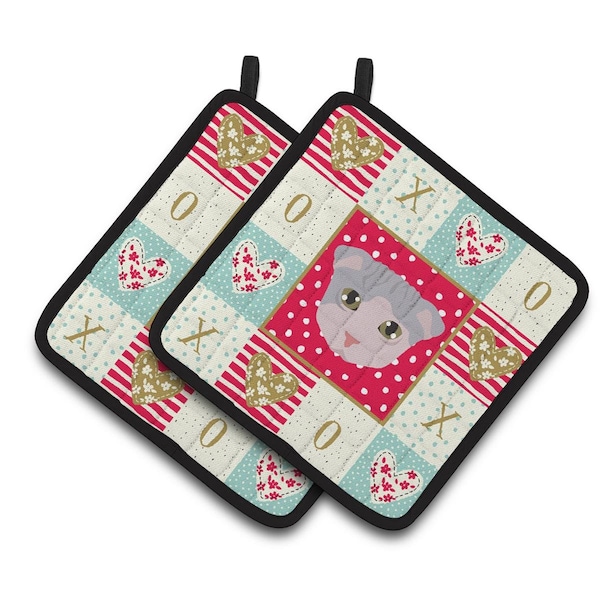 Carolines Treasures 7.5 x 7.5 in. Ukrainian Levkoy Cat Love Pair of Pot Holders - CK5177PTHD