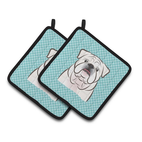 Carolines Treasures Checkerboard Blue White English Bulldog Pair of Pot Holders, 7.5 x 3 x 7.5 in. - BB1158PTHD