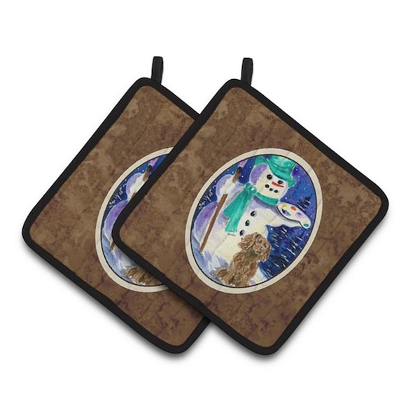 Carolines Treasures English Springer Spaniel with Artist Snowman Pair of Pot Holders, 7.5 x 3 x 7.5 in. - SS1002PTHD