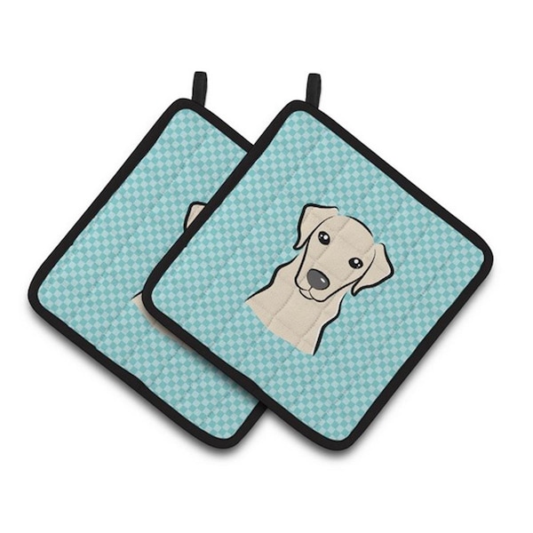 Carolines Treasures Checkerboard Blue Yellow Labrador Pair of Pot Holders, 7.5 x 3 x 7.5 in. - BB1160PTHD
