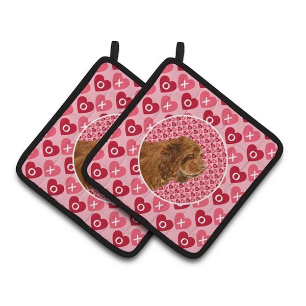 Carolines Treasures Sussex Spaniel Hearts Love Valentines Day Pair of Pot Holders, 7.5 x 3 x 7.5 in. - SS4510PTHD