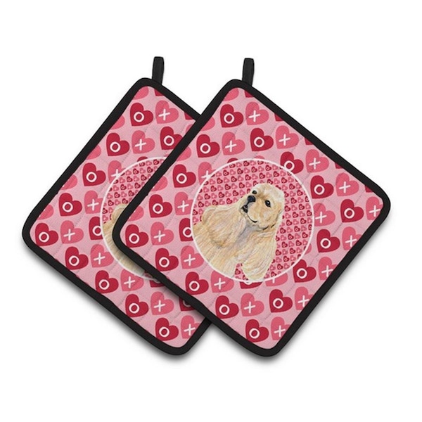 Carolines Treasures Buff Cocker Spaniel Hearts Love Valentines Day Pair of Pot Holders, 7.5 x 3 x 7.5 in. - SS4522PTHD