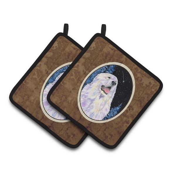 Carolines Treasures Starry Night Great Pyrenees Pair of Pot Holders, 7.5 x 3 x 7.5 in. - SS8466PTHD