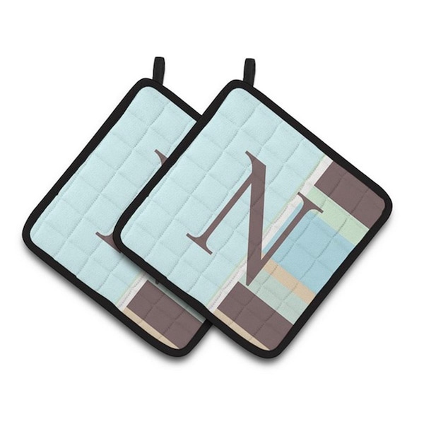 Carolines Treasures Letter N Initial Monogram - Blue Stripes Pair of Pot Holders, 7.5 x 3 x 7.5 in. - CJ1003-NPTHD