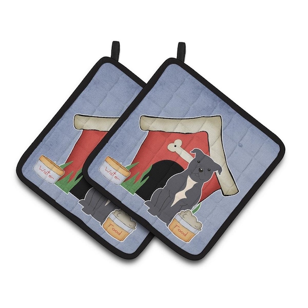 Carolines Treasures Dog House Collection Staffordshire Bull Terrier Blue Pair of Pot Holders - BB2800PTHD