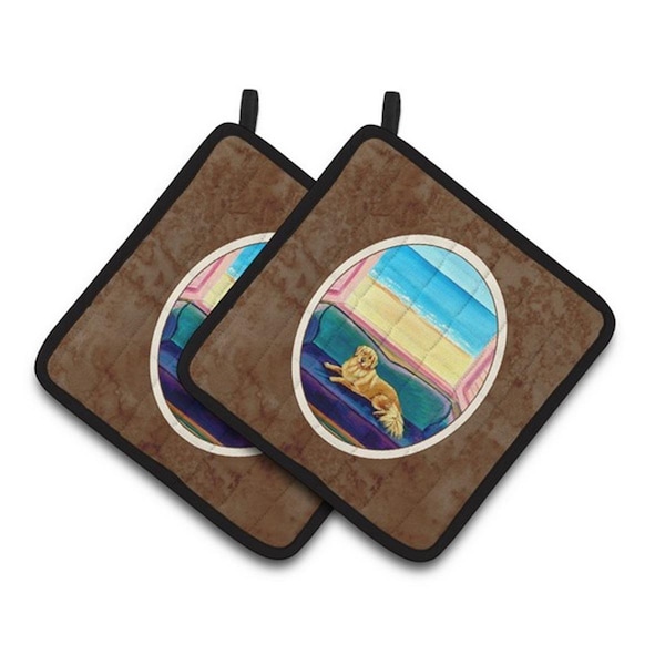 Carolines Treasures Golden Retriever Couch Sitting Pair of Pot Holders, 7.5 x 3 x 7.5 in. - 7188PTHD