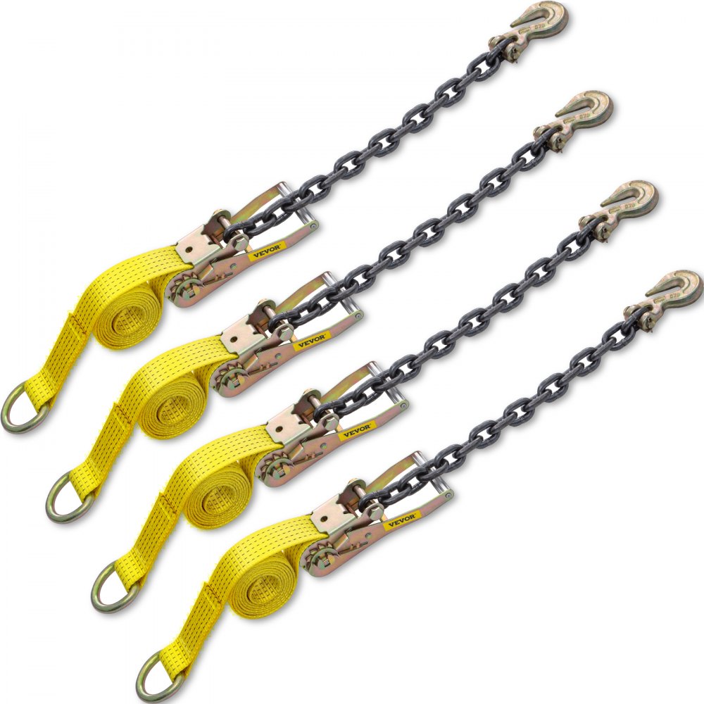 VEVOR Ratchet Tie Down Straps, 2'' x 9.8' Heavy Duty Ratchet Straps with 11.8" Chain Anchors, 4000 lbs Working Load, 4 Pack Tie Down Set for Moving Motorcycle, Cargo & Daily Use - JLDHSDTLDGBD4JG2CV0