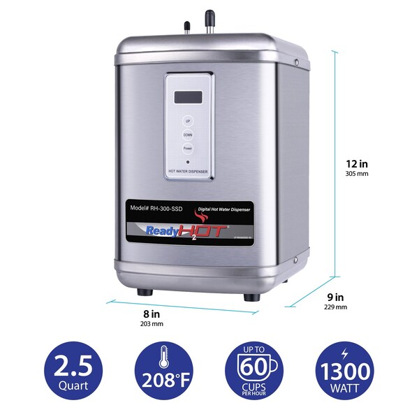 Ready Hot Instant Hot Water Dispenser with Brushed Nickel Dual Lever Faucet and Digital Display - 41-RH-300-F560-BN