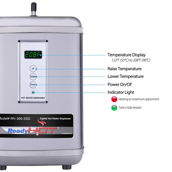 Ready Hot Instant Hot Water Dispenser with Brushed Nickel Dual Lever Faucet and Digital Display - 41-RH-300-F560-BN