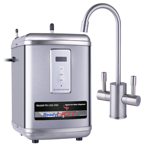 Ready Hot Instant Hot Water Dispenser with Brushed Nickel Dual Lever Faucet and Digital Display - 41-RH-300-F560-BN