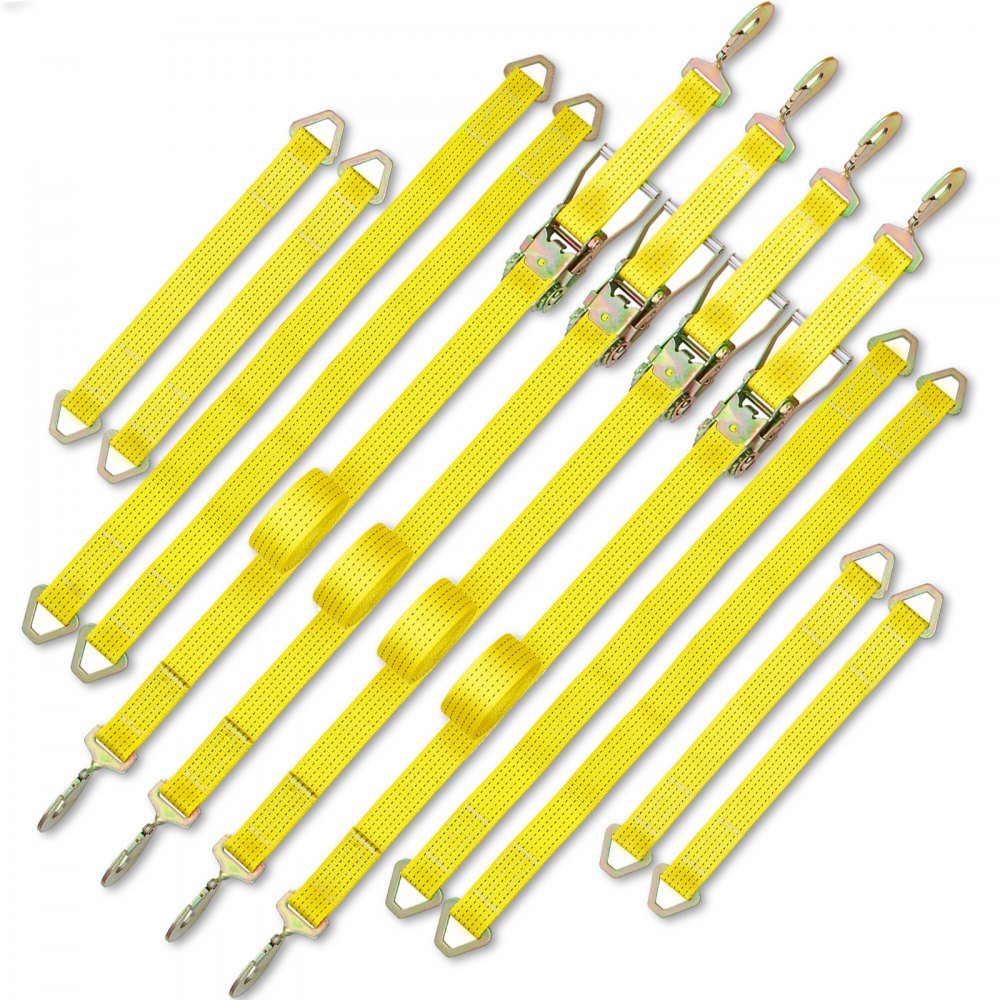 VEVOR Ratchet Tie Down Straps, 2'' x 15.6' Heavy Duty Ratchet Straps with Snap Hooks, 4000 lbs Working Load, 4 Pack Tie Down Set Includes 8 Axle Straps for Moving Motorcycle, Cargo & Daily Use - JLDHSSSGBDD1243ZUV0