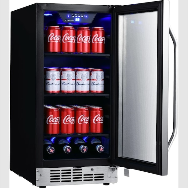 Edgestar 15 Inch Wide 80 Can BuiltIn Beverage Cooler with Blue LED Lighting - CBR902SG