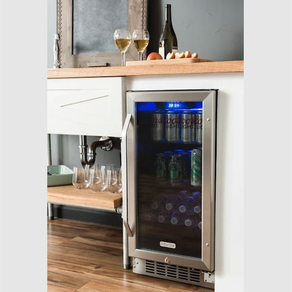 Edgestar 15 Inch Wide 80 Can BuiltIn Beverage Cooler with Blue LED Lighting - CBR902SG
