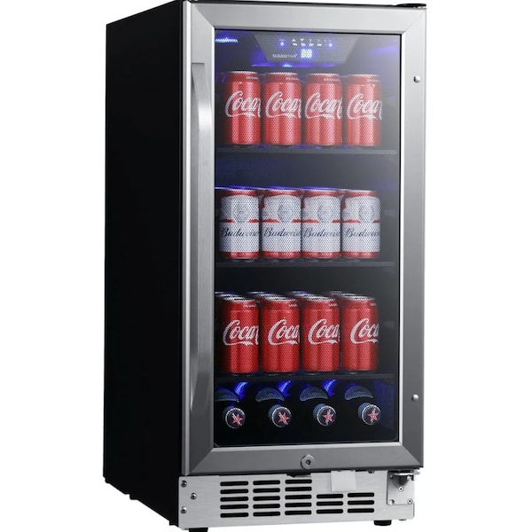 Edgestar 15 Inch Wide 80 Can BuiltIn Beverage Cooler with Blue LED Lighting - CBR902SG