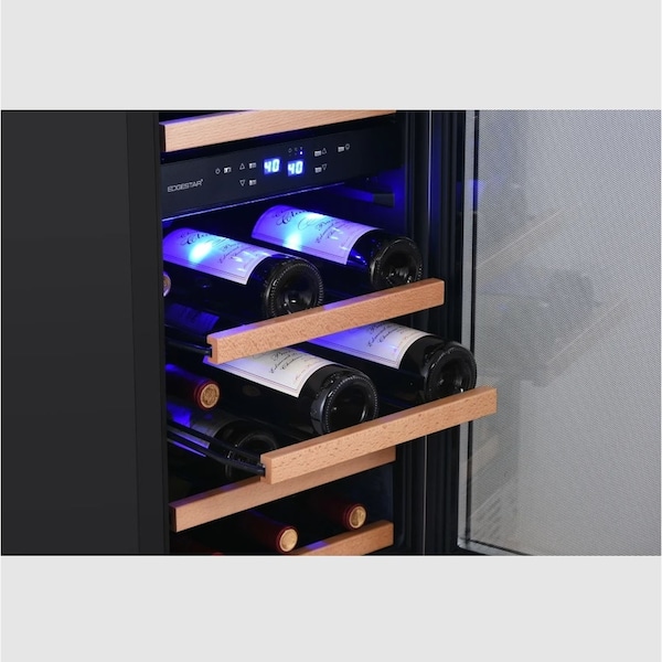 Edgestar 15 Inch Wide 26 Bottle BuiltIn Dual Zone Wine Cooler with Reversible Door and LED Lighting - CWR263DZ