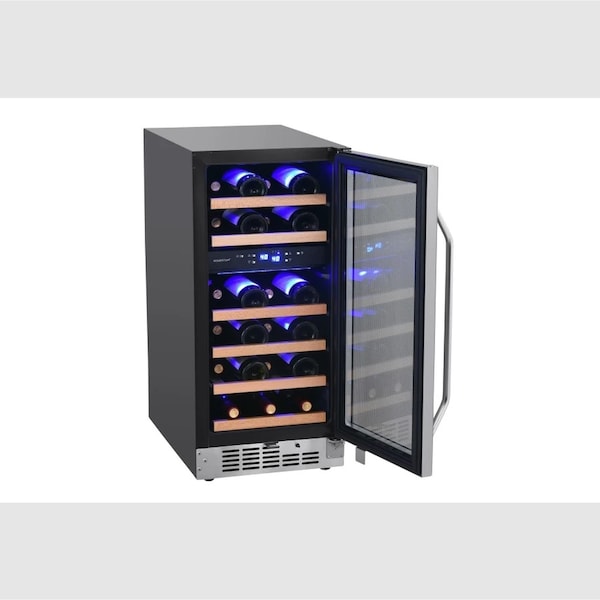 Edgestar 15 Inch Wide 26 Bottle BuiltIn Dual Zone Wine Cooler with Reversible Door and LED Lighting - CWR263DZ