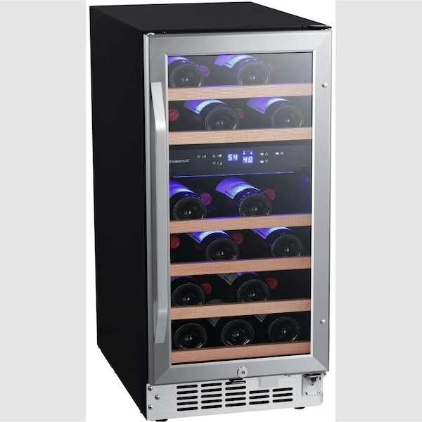 Edgestar 15 Inch Wide 26 Bottle BuiltIn Dual Zone Wine Cooler with Reversible Door and LED Lighting - CWR263DZ