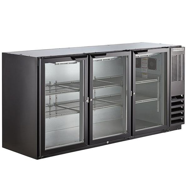 Beverage-Air Back Bar Refrigerator, Black with 3 Glass Doors, 115V 72" - BB72HC-1-G-B