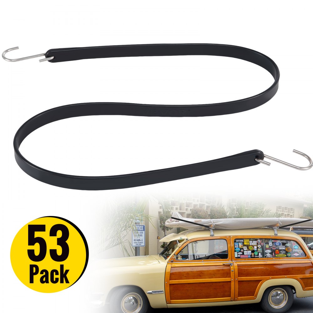 VEVOR Rubber Bungee Cords, 53 Pack 41" Long, Weatherproof Natural Rubber Tie Down Straps with Crimped S Hooks, Heavy Duty Outdoor Tarp Straps for Securing Flatbed Trailers, Canvases, Cargo, and More - PBTCFSD41IN50JU7RV0