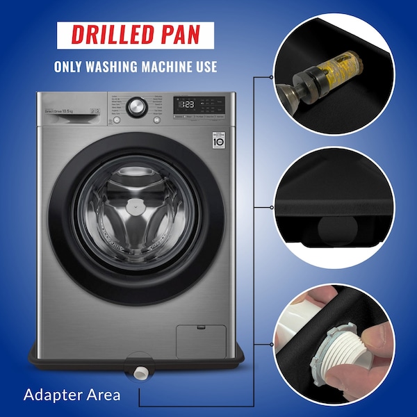 American Built Pro Washing Machine Pan, 30 in x 28 in Plastic Black Predrilled wDrain Hose Adapter, 10PK - WMSP-BDrl P10