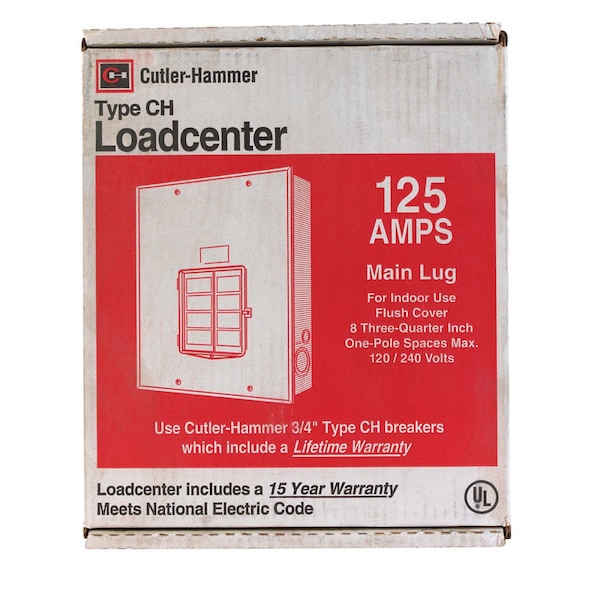 Type Ch Load Center, CH, 8 Spaces, 125A, 120/240V AC, Main Lug, 1 Phase - CH8L125FP