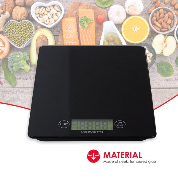Home Basics Home Basics Multi-Functional Sleek Glass Digital Food Scale, Black - ZOR96076