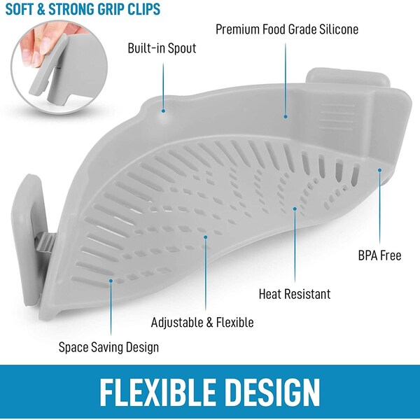 Zulay Kitchen Zulay Pot Strainer Silicone  Gray  Adjustable - ZULB086DX87T8