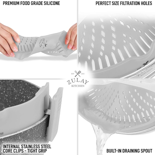 Zulay Kitchen Zulay Pot Strainer Silicone  Gray  Adjustable - ZULB086DX87T8