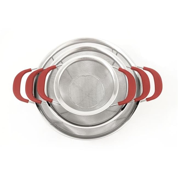 Cook Pro Cookpro 706R Excel Steel Reinforced Stainless Steel Mesh Colanders with Red Handles - 3 Piece - 706R