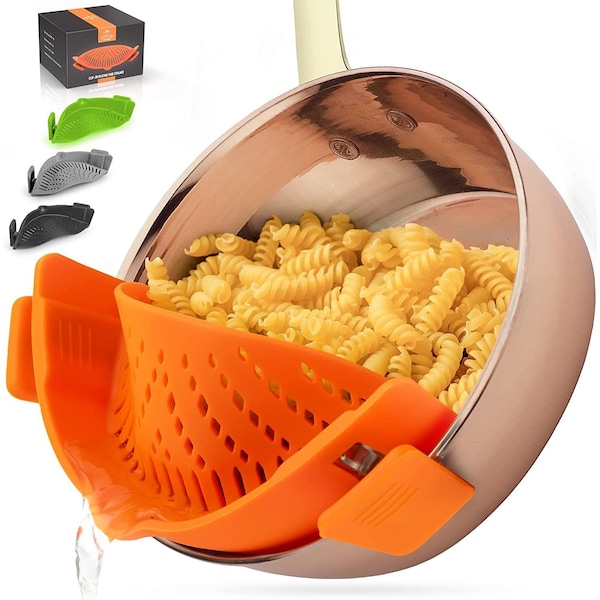 Zulay Kitchen Small Silicone Strainer with Adjustable Clip  Orange - ZULB086DMHVZ7