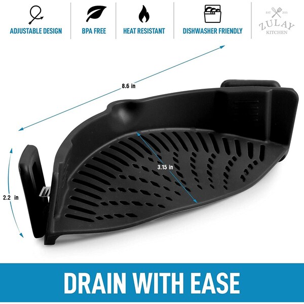 Zulay Kitchen Zulay Strainer with Clips Black Silicone - ZULB086DWDMMC